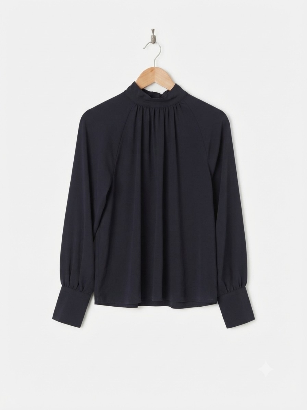 NWT Quince Black Mock High Neck Blouse Top Size L